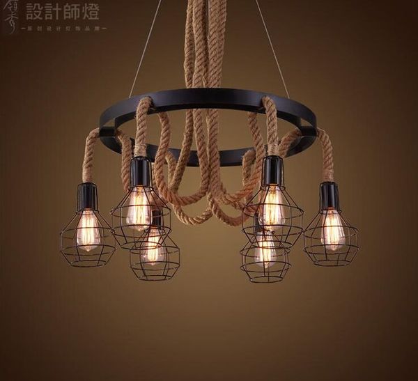 Lampes suspendues lustre en corde de chanvre créatif personnalisé style américain industriel vintage lustres à LED thème restaurant café club b MYY