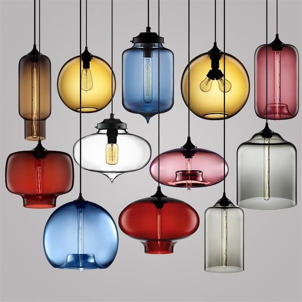 Lampes suspendues en verre Loft lampes suspendues E27 85 V-265 V luminaire couleur boule de verre suspension lumières suspendues 227p