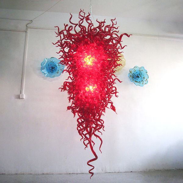 Lampes suspendues Lampes Lustres de Murano de couleur rouge artistique Ampoules Led modernes 70 * 120cm Lustre en verre soufflé à la bouche Bâtiment duplex Café Bureau Lampe à la maison