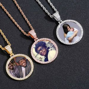 Hanger ketting ontwerper voor vrouwen mannen ronde medaillons aangepaste fotonaam hiphop sieraden gepersonaliseerde gegraveerde cz diamant ketens kettingen cadeau