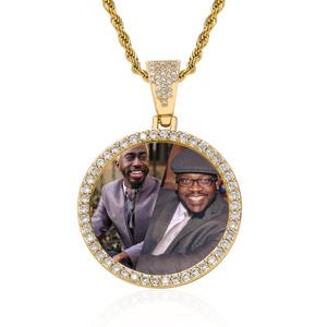 Hanger ketting ontwerper voor vrouwen mannen ronde medaillons aangepaste fotonaam hiphop sieraden gepersonaliseerde gegraveerde cz diamant ketens kettingen cadeau
