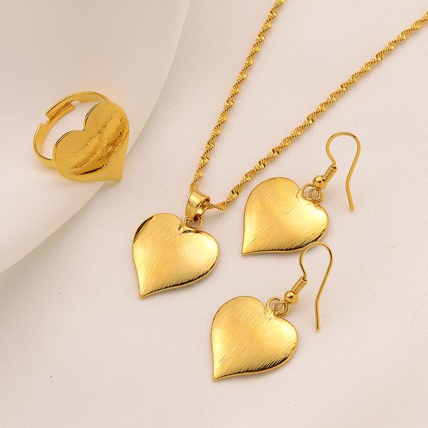 Pendentif collier boucles d'oreilles mode rétro coeur glaçure plaine 14k or massif GF charme ensembles de bijoux finement travaillé brillant italie