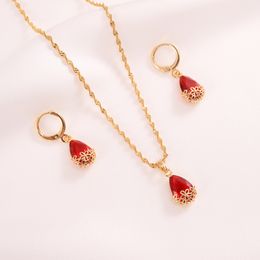 Hanger Ketting Oorbellen Stud Drop 9k Gele Solid Gold CZ Sieraden Set Wome's Inlay Crystal Bezel Setting Multicolor