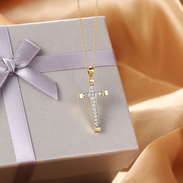 Collier pendentif pour femmes luxe Zircon croix couleur or clair Kpop tour de cou chaîne cadeau de noël bijoux N221