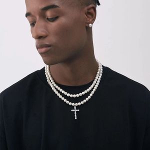 Collar con colgante para hombre y mujer, colgante de cruz de Hip Hop, cadena de tenis de circón de 4mm, joyería de moda de Hip Hop en oro y plata