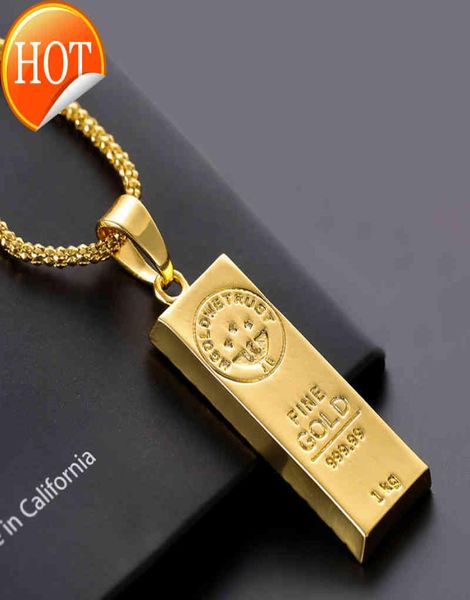 Pendentif collier en acier inoxydable barre d'or pendentifs colliers hommes Hip Hop mode alliage bijoux cadeau 3488086