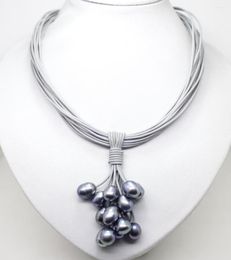 Collares pendientes 01-12mm Rel Noir D'eau Douce Perle Pendentif Collier En Cuir Cordon Aimant Fermoir Bijoux De Mode