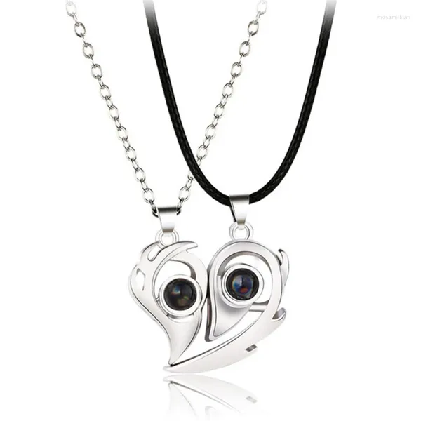 Pendentif Colliers 1 paire Personnalité Couple Coeur 100 Langues Je t'aime Projection Collier Bijoux Amant Goutte