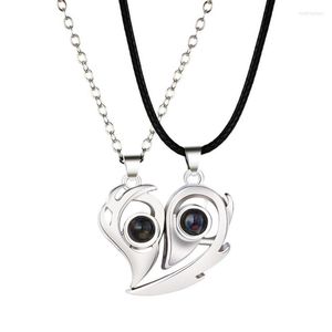 Pendentif Colliers 1 Paire Personnalisé Personnalisé Po Nom Couple Coeur Forme 100 Langues Je T'aime Projection Collier Bijoux Amant Cadeau