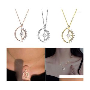 Pendentif Colliers 1 Pc Mode Tendance Lumière Luxe Niche Conception Sens Clavicule Chaîne Tempérament Simple Ins Vent Froid Soleil Lune Sta Dhcw9