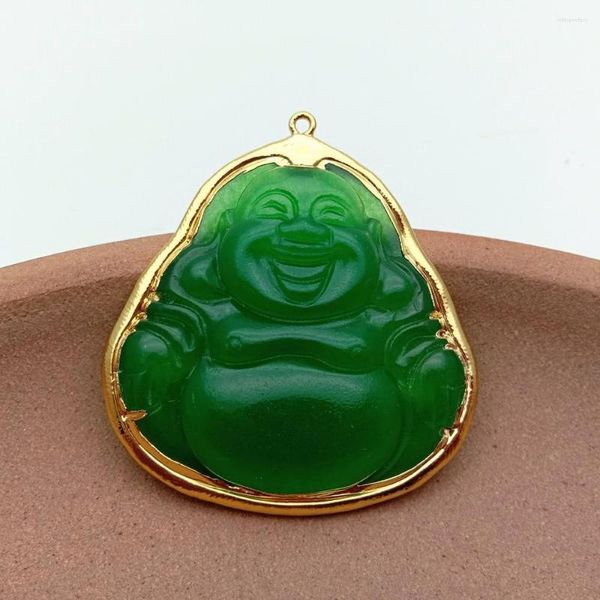 Pendentif Colliers 1 PC Religieux Vert Agate Sculpture Bouddha Plaqué Or Collier Bracelet Boucles D'oreilles Cadeaux