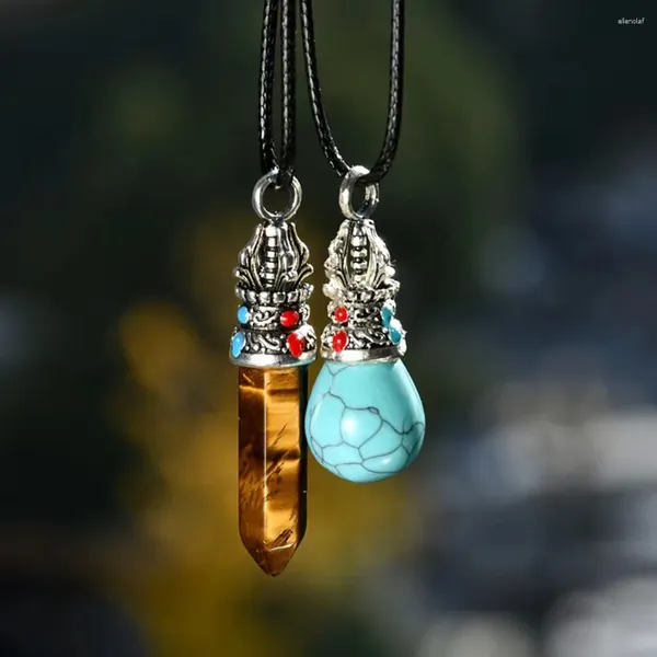 Pendentif Colliers 1 PC Vintage Style ethnique Tiger Eye Stone et Turquoise Collier réglable Pierre naturelle