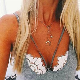 Hangende kettingen 1 pc's klassieke Simple Star Moon Circle Chain Gold Long Necklace Women Party Birthday Juwelen Accessoires Geschenk