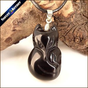 Hangende kettingen 1 pc's hand gesneden mannen sieraden zwart natuurlijke obsidiaan stenen ketting groothandel mode kristal kralen bs22