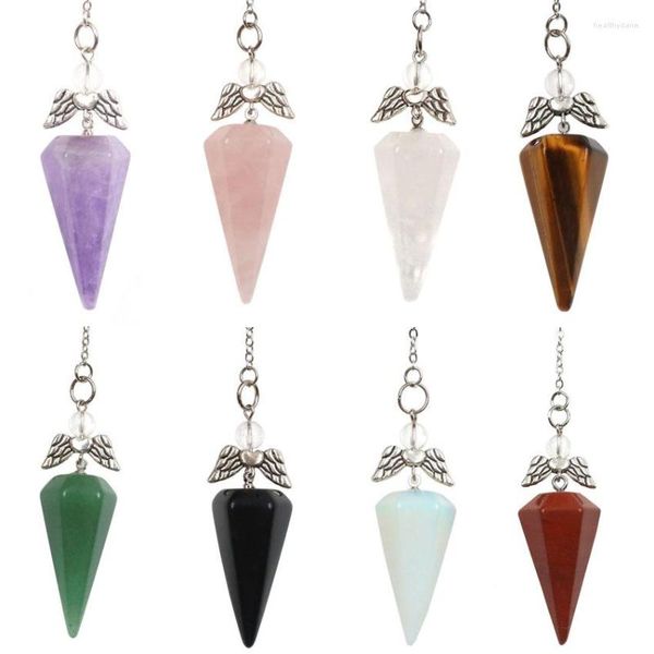 Collares pendientes 1 Uds cristal Natural ópalo hexágono pirámide ala de Ángel Reiki péndulo equilibrio Chakra curación encantos joyería