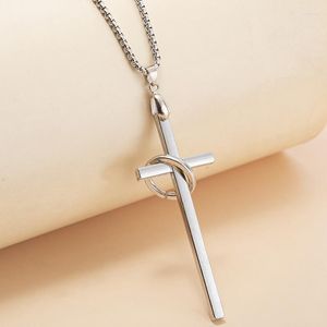 Pendentif Colliers 1 Pcs Argent Couleur Croix Virole Collier Pour Hommes Et Femmes Mode Simple Alliage Boîte Chaîne Bijoux Cadeau