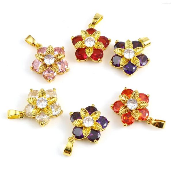 Pendentif Colliers 1 Pièce Cuivre Zircon Fleur Charmes Or Couleur 3D Fleurs Pendentifs Pour DIY Collier Bijoux Trouver Accessoires