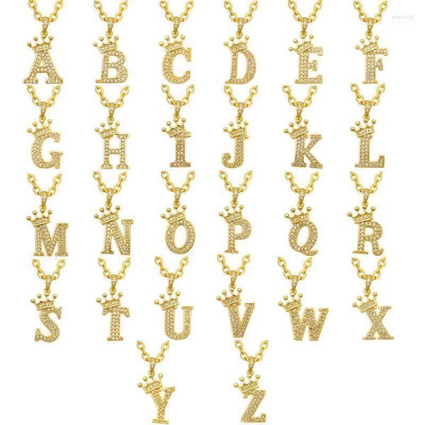 Collares pendientes 1 Set 26pcs A-Z 14K chapado en oro Cubic Zirconia Nombre inicial Corona Carta Collar para mujeres al por mayor Elle22