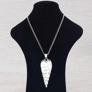 Colliers pendentifs 1 X argent tibétain double face grand collier coeur martelé bijoux sur longue chaîne à maillons Lagenlook 34