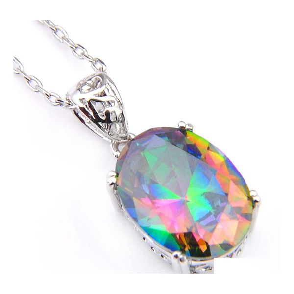 Collares pendientes 10 Unids Luckyshine Joyería de Las Mujeres Rainbow Mystic Topaz 925 Sterling Sier Oval Zircon American Australia Wedding Drop Dh2G7