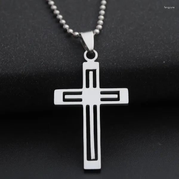 Pendentif Colliers 10 Acier inoxydable Multicouche Creux Amour Coeur Croix Collier Religion Jésus Famille Ami Cadeaux Bijoux