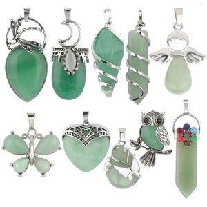 Colliers de pendentif 10 types Pierre naturelle d'aventurine verte avec boîte d'écran de chaîne de coeur forme d'eau ajusté pour femmes bijoux bricolage