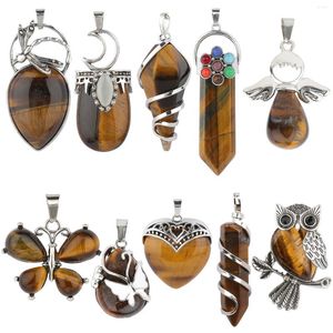 Hangende kettingen 10 typen gele tijger eye natuursteen met ketting display doos hart Waterdrop vorm geschikt voor vrouwen sieraden diy