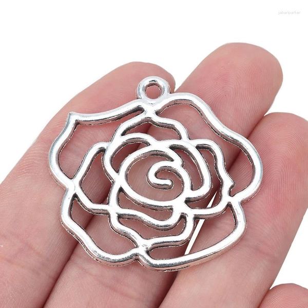Pendentif colliers 10 X tibétain argent creux ouvert Rose fleur charmes pendentifs pour collier à faire soi-même fabrication de bijoux résultats accessoires 40x37mm
