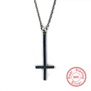 Collares colgantes 100% 925 collar de cruz de plata esterlina para hombres mujeres vintage gótico satanás invertido diablo joyería simple fiesta de regalo