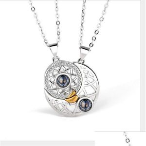 Pendentif Colliers 100 Langues Couple Coeur Amoureux Collier Or Sier Charme Magnétique Soleil Et Lune Saint Valentin Drop Delivery Jewe Dh3Si