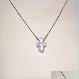 Colliers pendants 100% Natural Baroque Pearl Collier S925 Sterling Sier Cross for Women Fashion Bijoux Chaîne cadeau Dhgarden Dhdom