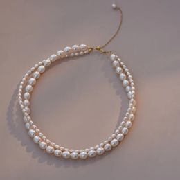 Collares colgantes 100% natural brillante perla de agua dulce de moda cadenas de doble capa gargantilla collar joyería para mujeres regalos del día de la madre 231115