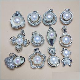 Colliers de pendentif 100% Natural Pearl 925 Collier de bricolage Sliver pour femmes bijoux de mode fille avec cadeau de mariage en chaîne 1pcs / lot drop deli dhqok