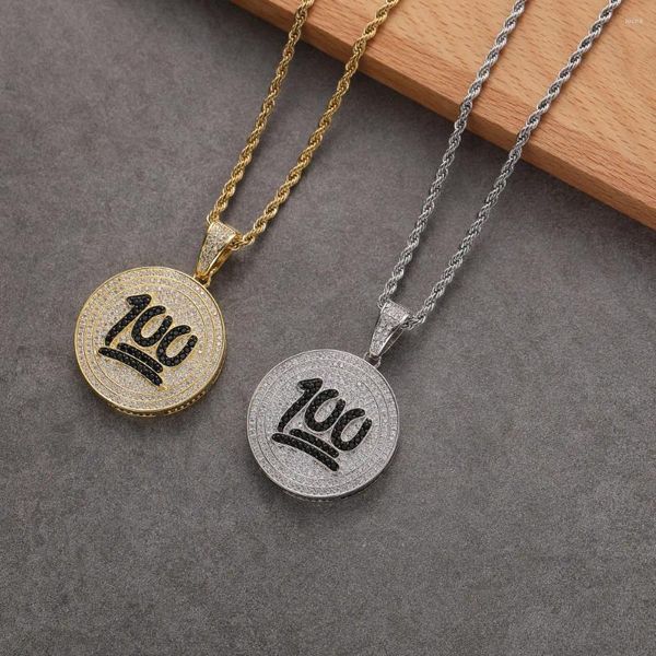 Collares pendientes 100 puntos parejas Bling helado colgantes pavimentados piedra de circón para hombres rapero gótico joyería redonda Drop Ship