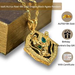 Colliers de pendentif 100% réel Gold 18K Collier d'agate naturel pour femmes Dragon Head Pendant Au750 Pure Bijoux en or d'origine avec vente de certificat 240419