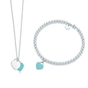 Hangende kettingen 100% Sterling Sier Fashion Classic Love Necklace Bracelet Set Multolor optionele vrouw sieraden ismen RO9T