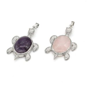 Pendentif Colliers 100-Unique 1 Pcs Argent Plaqué Améthystes Pierre Tortue Forme Noir Agates Bijoux