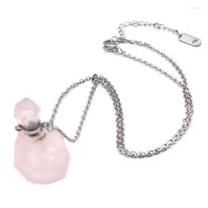 Collares colgantes 100-Único 1 PCS Botella de aroma de acero inoxidable Puede abrir collar de cuarzo rosa natural Joyería elegante de las mujeres