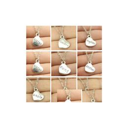 Pendentif Colliers 100pcs / lot antique sier membres de la famille maman papa soeur frère fille fils coeur collier bijoux colliers pendentifs Dhrbb