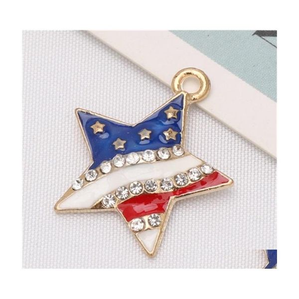 Pendentif Colliers 100pcs Lot Patriotique Rouge Blanc Bleu Strass Américain Usa Drapeau Étoile Collier 4Th De Jy Bijoux D9BSn 722 Q2 Dhpzr