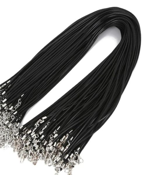 Collares colgantes 100 piezas Lote a granel 12 MM Cordón de cuero encerado negro Cuerda Cuerda Extensor de alambre Cadena para la fabricación de joyas enteras 2978796