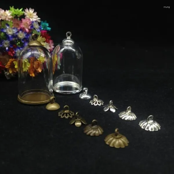 Pendentif Colliers 100sets / lot 30 20mm Tube vide Bell Jars Globe en verre Base classique Perles Cap Flacon Collier de mode Couverture Dôme