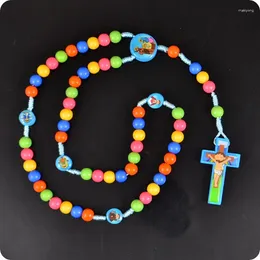 Pendentif Colliers 100x Chapelet Perles Dessin Animé Jésus Croix Collier Enfants Kid Filles Catholique Mode Religieux Bijoux