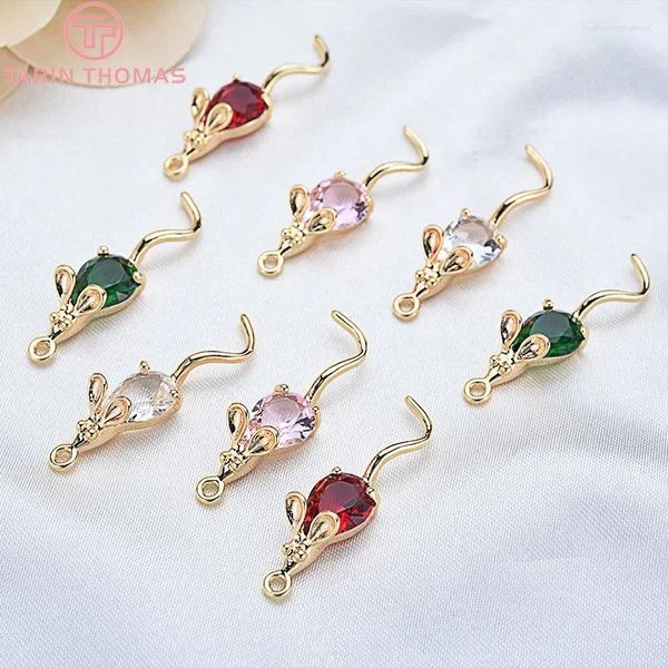 Pendentifs colliers (1041) 4 pièces 28x7MM couleur or 24K plaqué avec pendentifs souris Zircon breloques de haute qualité bijoux à bricoler soi-même faisant des résultats