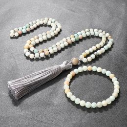 Pendentif Colliers 108 Amazonite Perles Collier Bracelet Pour Femmes Charme Rosaire Yoga Gland Chandail Chaîne Mala Hommes Bijoux Cadeau