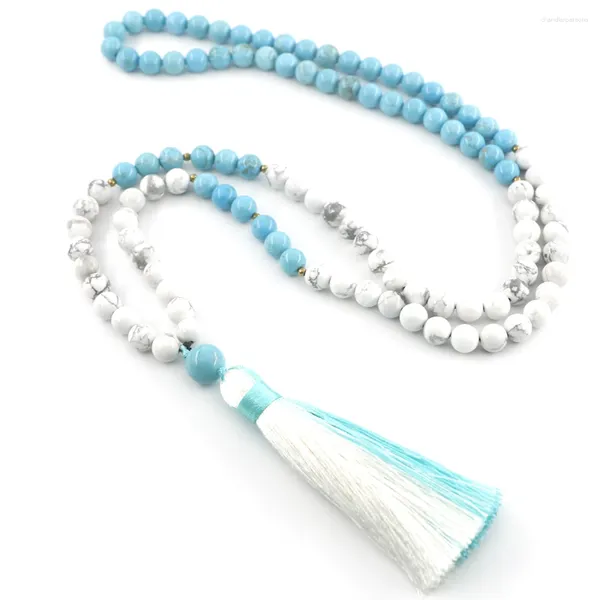 Pendentif Colliers 108 Japa Mala Collier de perles pour femmes Blanc Howlite Pierre Sipritual Yoga Bijoux EDO2203