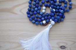Colliers pendentifs 108 Mala Collier de perles Lapis Lazuli et Howlite Prière Gland Yoga Méditation Perles