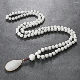 Collares colgantes 108 Reiki Mala Beads Hombres 6 mm Frosted Shiny White Porcelana Ansiedad Collar para mujeres Yoga Player Regalo de joyería
