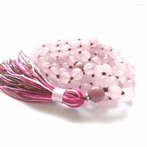 Pendentif Colliers 108 RoseQuartz Mala Perles Collier Gland Noué Yoga Bijoux Pour Amour Santé Bouddhiste Rosaire Prière