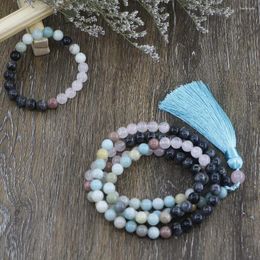 Pendentif Colliers 108 perles spirituelles Mala Collier Set pour femmes Meditaion Yoga Cadeau 8MM Amazonite Rose Quartz Gemstones Bijoux EDO2220